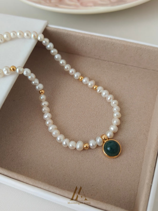 Green Agate Pearl  Necklace