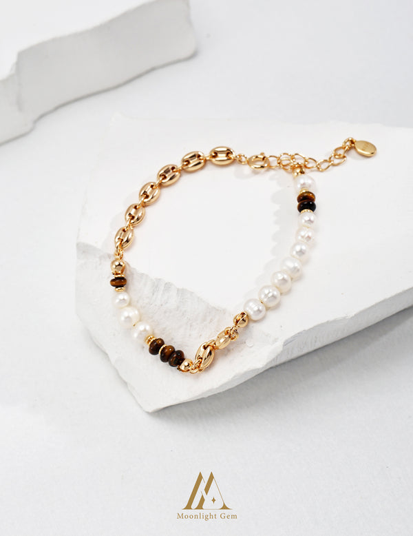 Tiger Eye Natural Pearl Bracelet