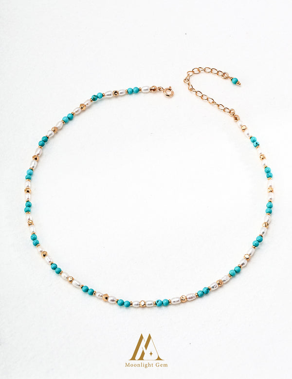 Turquoise pearl necklace/ Blue pearl necklace