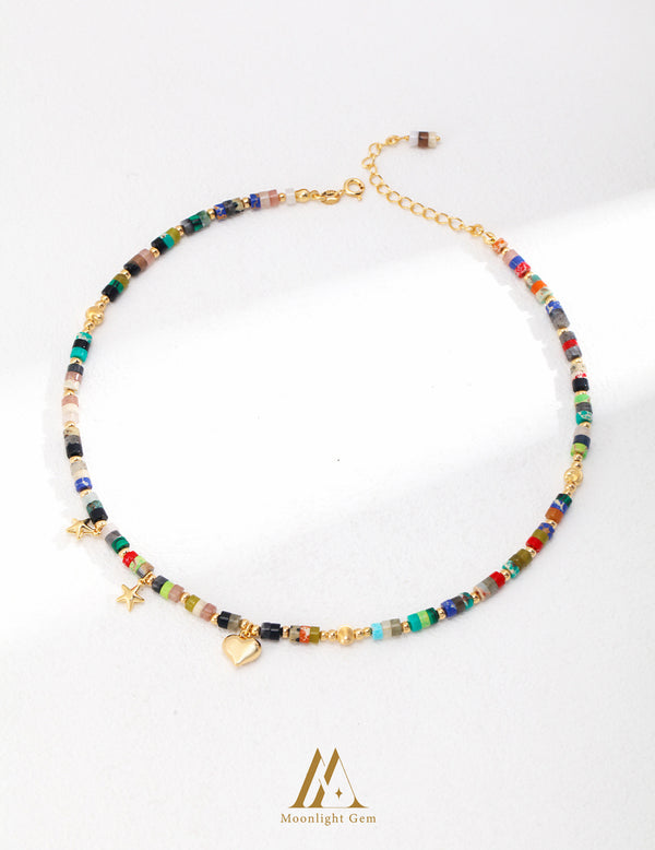 Wonderful Color Stone Necklace S925 Sterling Silver 18k Gold Plated